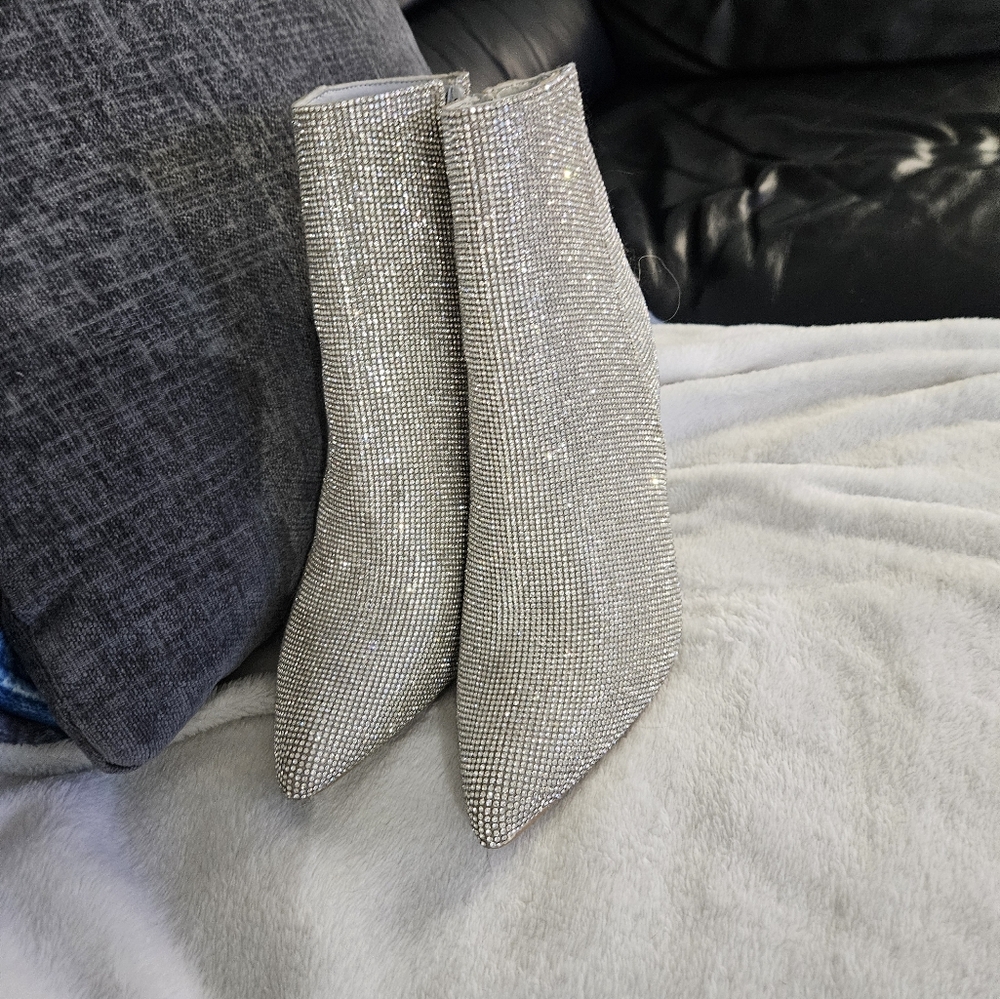 Silver Rhinestone Embellished Boots